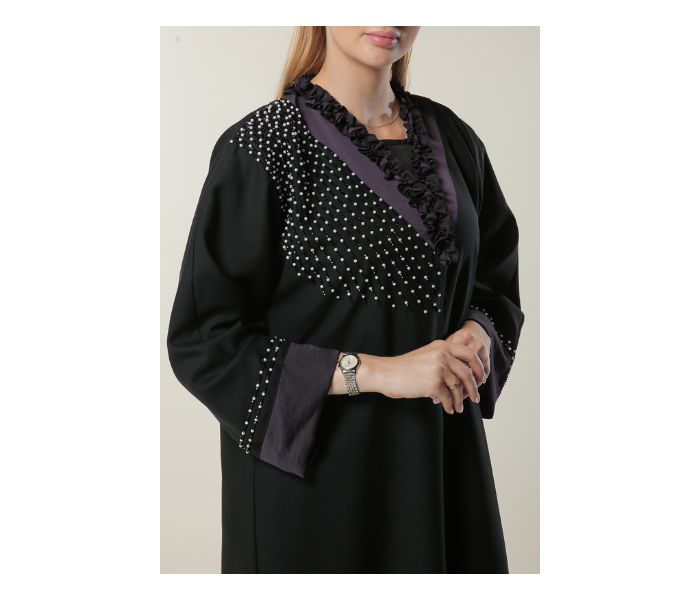 Moistreet Double XL Black Abaya with Pleated Collar and Hand Embroidery - Zoom Image 4