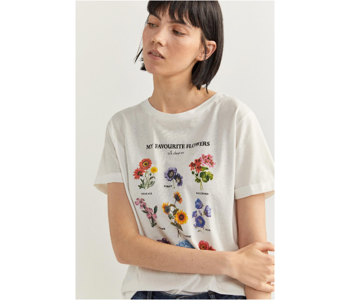 Springfield SS20 Short Sleeve T-Shirt With Flowers Design X-Large For Women - White - Zoom Image 2