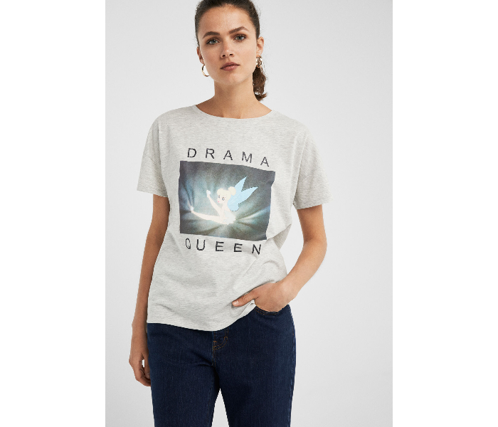 Springfield AW19 Short Sleeve Fancy T-Shirt Medium For Women - Grey And White - Zoom Image 4