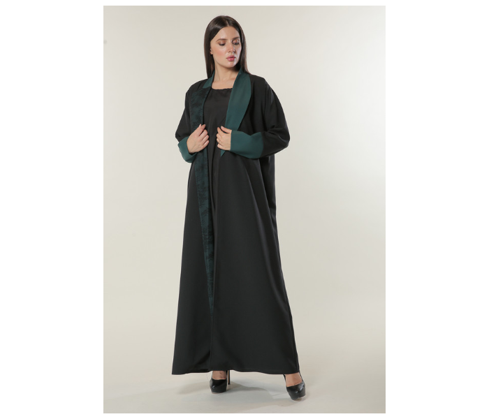 Moistreet Small Black Abaya with Contrast Panels Overlaid with Net Lace - Zoom Image 1