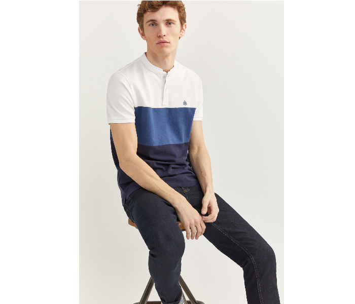 Springfield SS20 Basic Slim Fit Block Polo T-Shirt Small For Men - White and Blue - Zoom Image 3