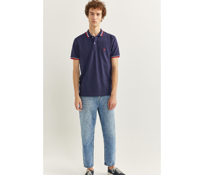 Springfield SS20 Basic Slim Fit Polo T-Shirt With Tipping X-Large For Men - Navy - Zoom Image 3