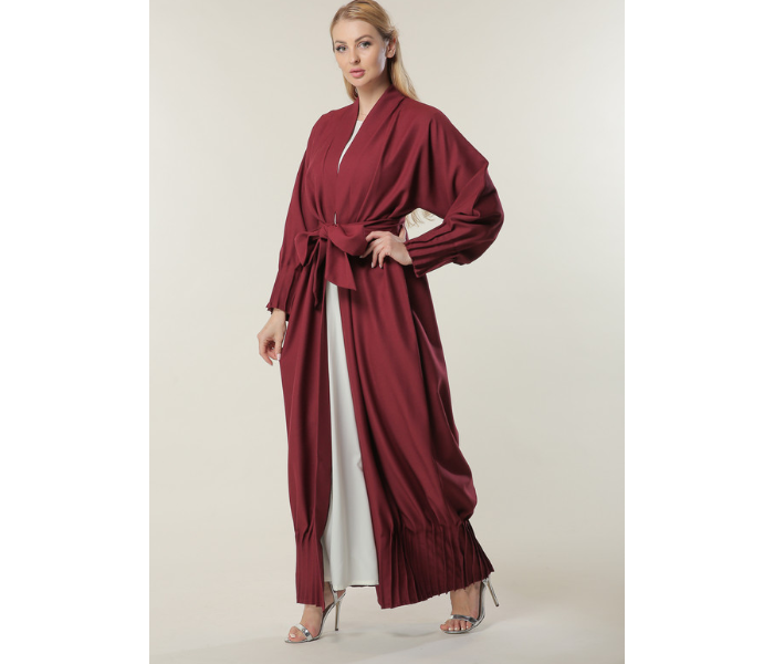 Moistreet Small Maroon Abaya with Pleated Hem and Sleeves - Zoom Image 2