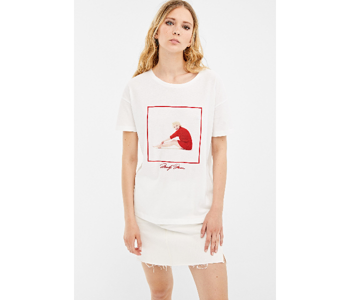 Springfield Short Sleeve Printed T-Shirt Medium For Women - White and Red - Zoom Image 3