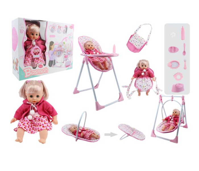 Basmah 14 Inch Girl Doll Set With Sound - Pink - Zoom Image 1