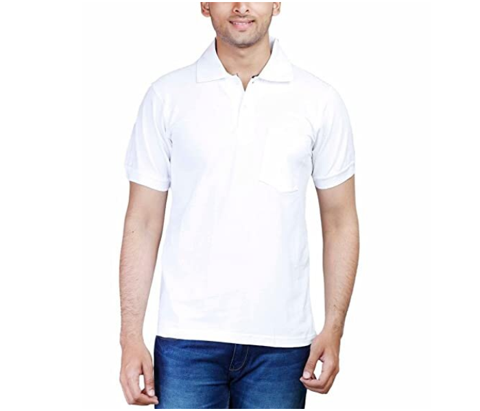 Premium Honey Comb Polo T-Shirt for Medium Men - White - Zoom Image