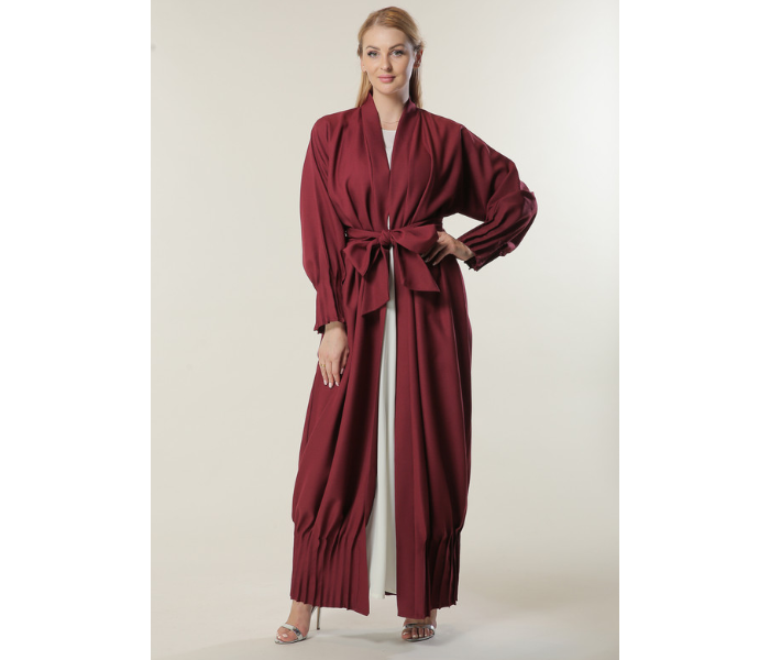 Moistreet Double XL Maroon Abaya with Pleated Hem and Sleeves - Zoom Image 1