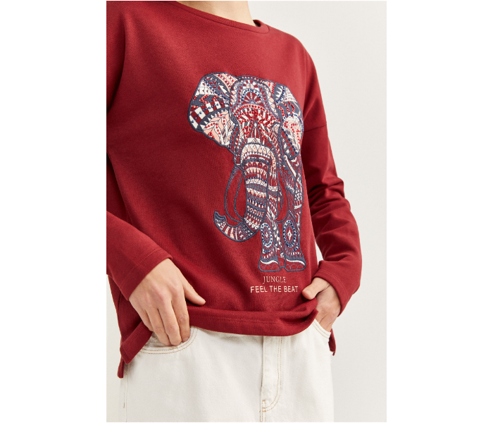 Springfield SS20 Full Sleeve Sweat Shirt X-Small For Women - Maroon - Zoom Image 3