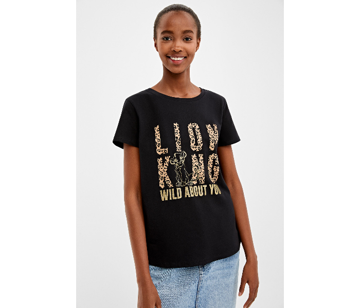 Springfield AW19 Short Sleeve Fancy T-Shirt Large For Women - Black And Golden - Zoom Image 3