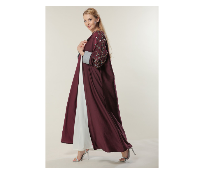 Moisteert Large Maroon Abaya with Handwork - Zoom Image 2