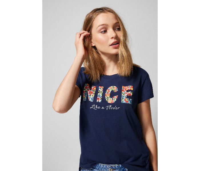 Springfield AW18 Short Sleeve Printed T-Shirt Small For Women - Navy - Zoom Image 1