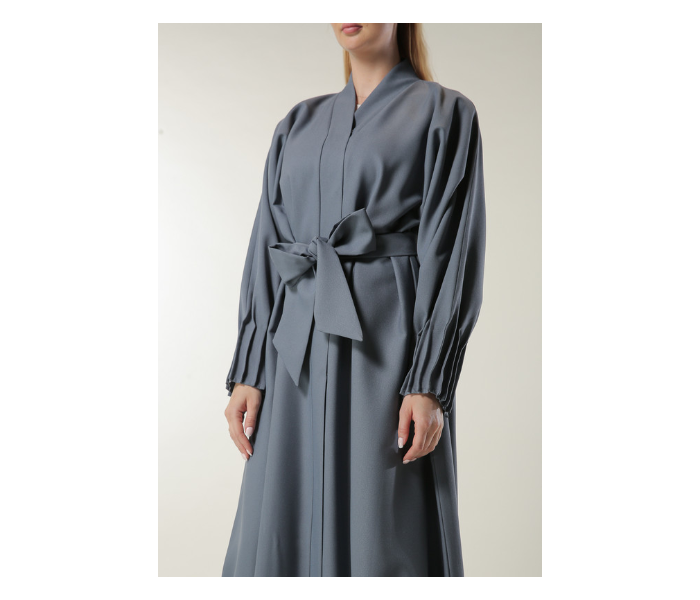 Moistreet Large Grey Abaya with Pleated Hem and Sleeves - Zoom Image 4