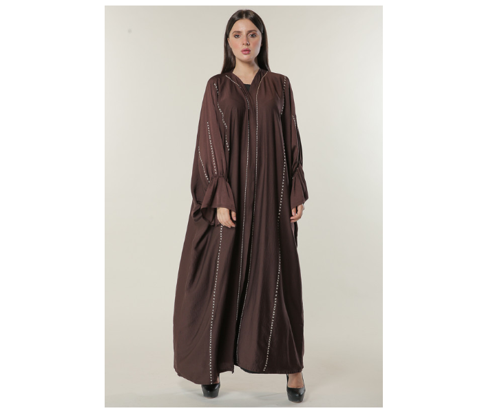 Moistreet Extra Large Brown Abaya with Contrast Threadwork - Zoom Image 1