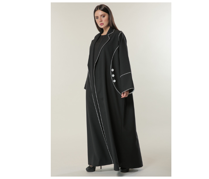 Moistreet Small Black Abaya with White Pipin and Buttons Detailing - Zoom Image 1