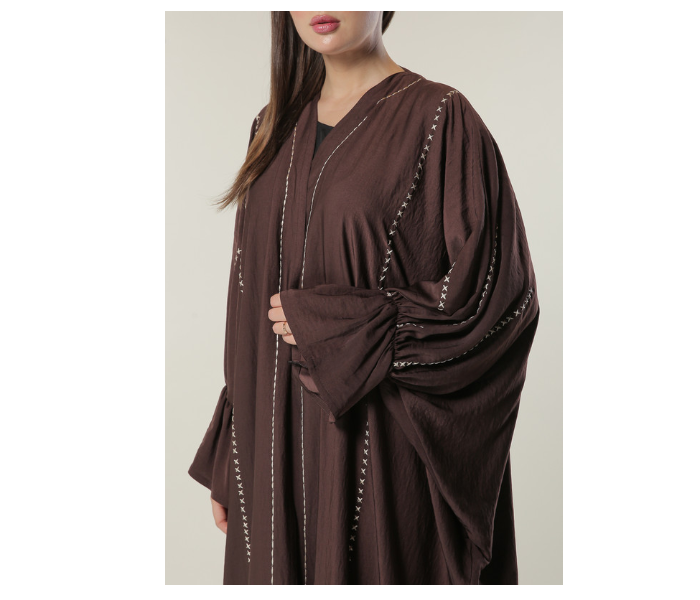 Moistreet Double XL Brown Abaya with Contrast Threadwork - Zoom Image 4