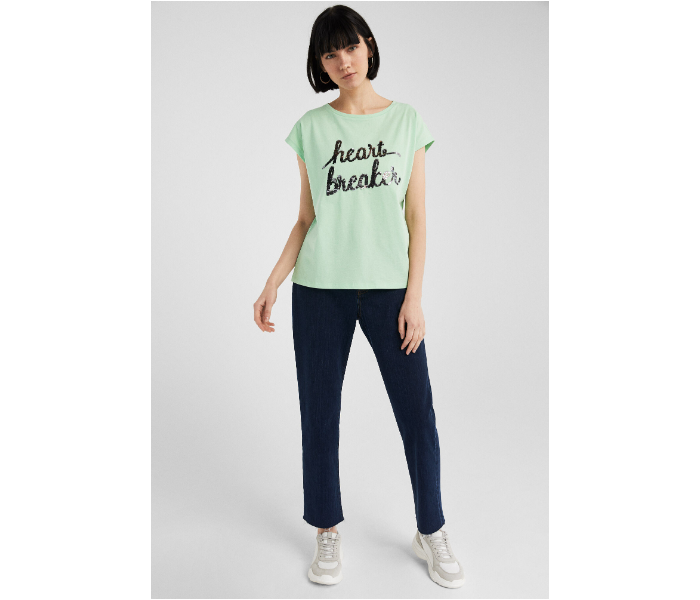 Springfield AW19 Short Sleeve Fancy T-Shirt Small For Women - Light Green - Zoom Image 3