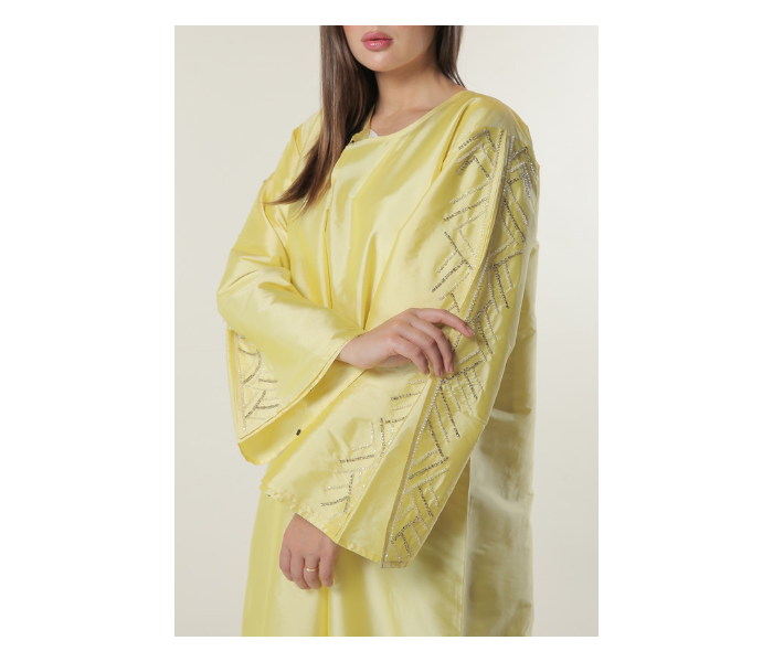 Moistreet Medium Yellow Abaya with Embellished Sleeves - Zoom Image 4