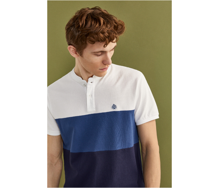 Springfield SS20 Basic Slim Fit Block Polo T-Shirt Large For Men – White and Blue - Zoom Image 1