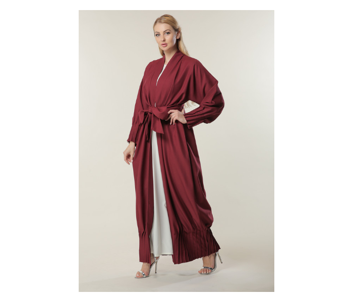 Moistreet Extra Small Maroon Abaya with Pleated Hem and Sleeves - Zoom Image 2