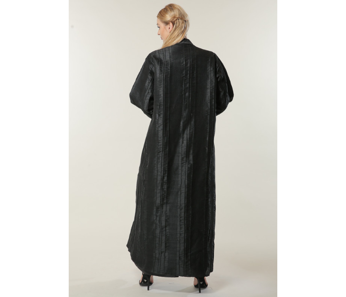 Moistreet Medium Jaquard Coat Style Abaya - Black - Zoom Image 3