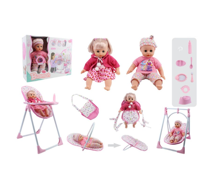 Basmah 14 Inch Boy Doll Set With Sound - Pink - Zoom Image 3