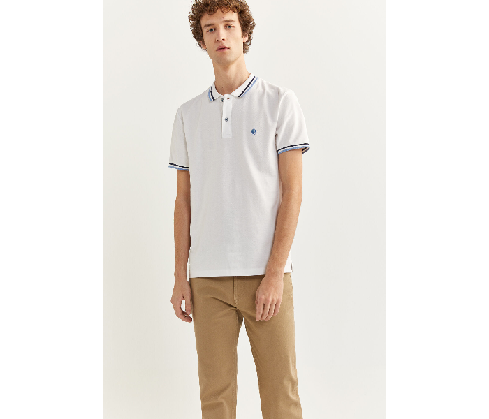 Springfield SS20 Basic Slim Fit Polo T-Shirt With Tipping X-Small For Men - White - Zoom Image 1