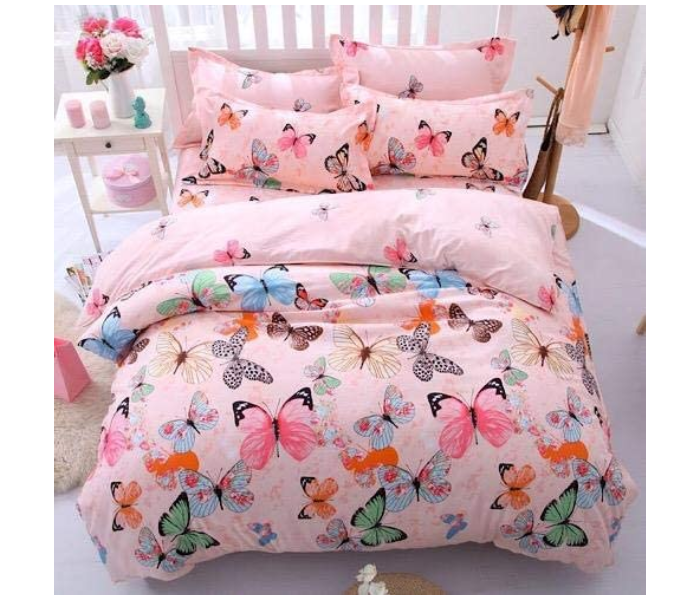 Butterfly Design 6 Pieces High Quality Cotton Double Size Bed Sheet with Quilt Cover and Pillow Case – Pink - Zoom Image 1