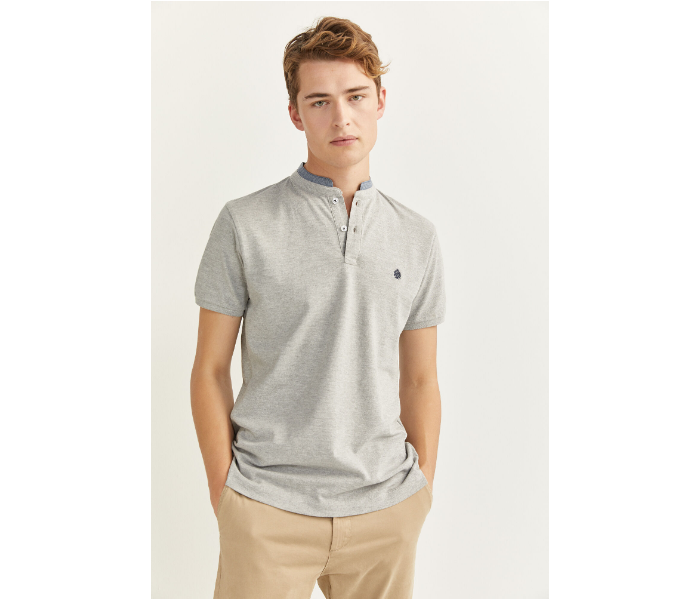 Springfield SS20 Basic Solid Slim Fit Polo T-Shirt With Double Mandarin Collar Small For Men – Light Grey - Zoom Image 2