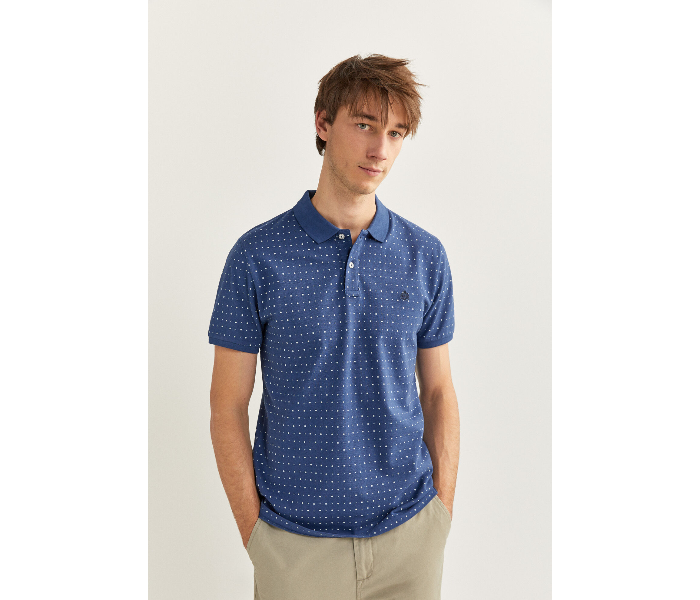 Springfield SS20 Basic Dotted Slim Fit Polo T-Shirt XXX-Large For Men – Medium Blue - Zoom Image 2