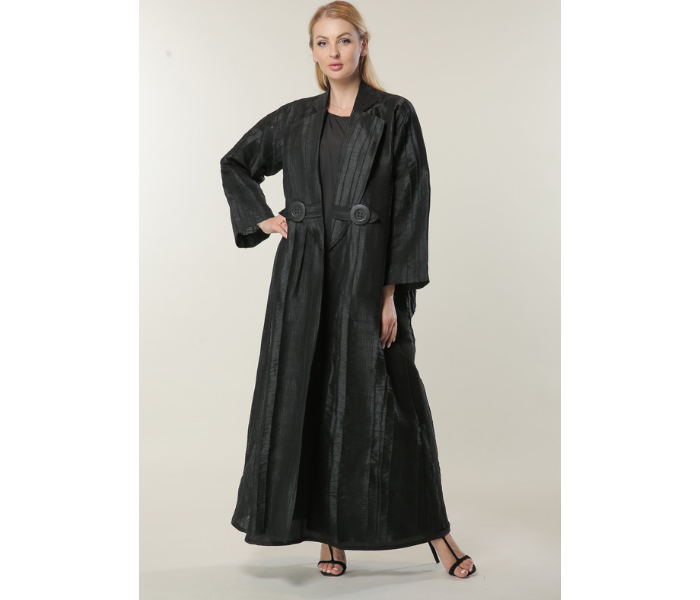 Moistreet XXL Jaquard Coat Style Abaya - Black - Zoom Image 1