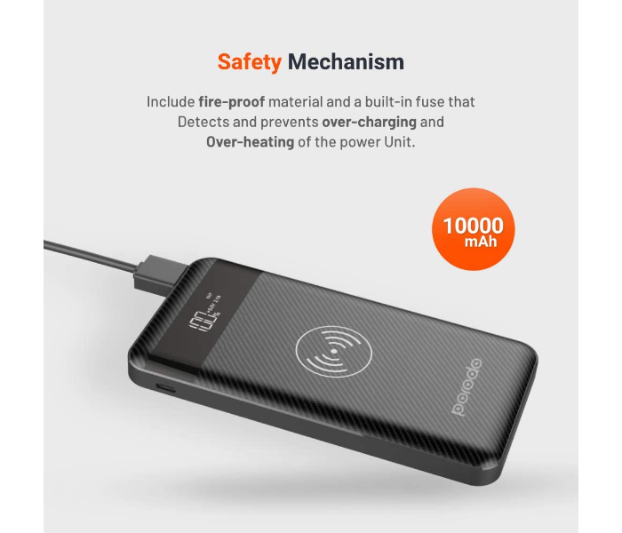 Porodo 10000mAh Slim Wireless PowerBank with Lightning Type-C and Micro USB Input - Black - Zoom Image 3