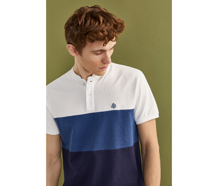 Springfield SS20 Basic Slim Fit Block Polo T-Shirt Small For Men - White and Blue - Zoom Image 1