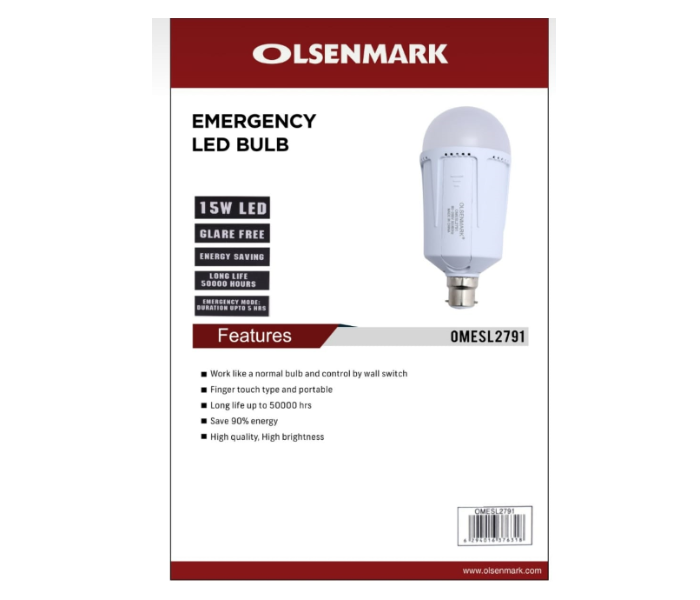 Olsenmark OMESL2791 15W Emergency LED Bulb - White - Zoom Image 2