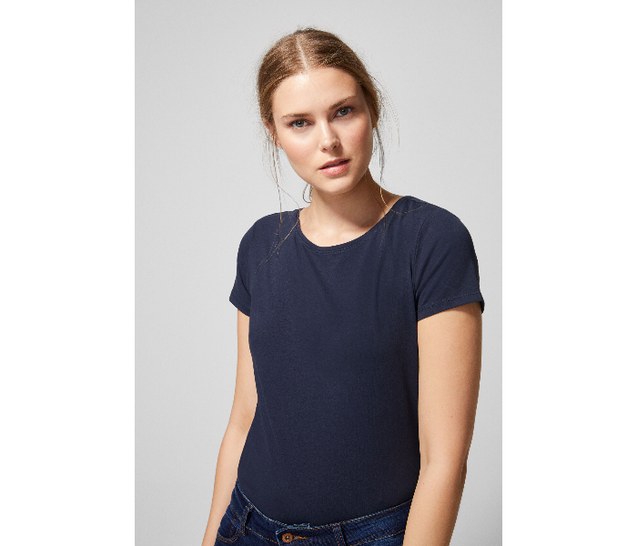 Springfield AW18 Plain Short Sleeve T-Shirt Large For Women - Dark Blue - Zoom Image 1