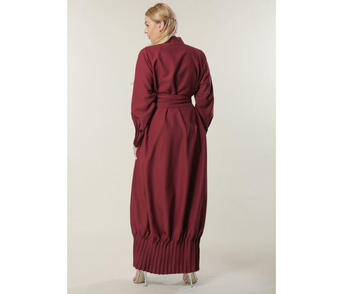 Moistreet Extra Large Maroon Abaya with Pleated Hem and Sleeves - Zoom Image 3