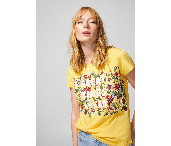 Springfield AW18 Short Sleeve Printed T-Shirt Small For Women - Yellow - Zoom Image 1