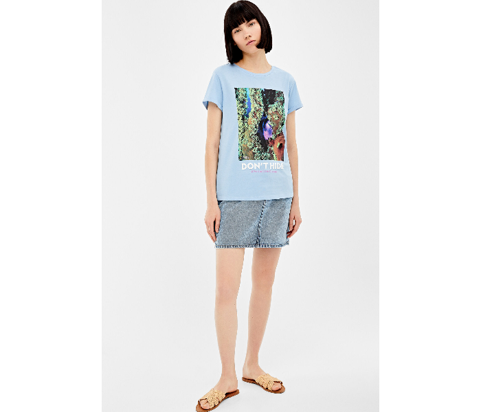 Springfield AW19 Short Sleeve Fancy T-Shirt Small For Women - Blue And Green - Zoom Image 2