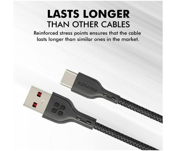 Promate Anti Tangle 25cm Type-C Cable - Black - Zoom Image 2