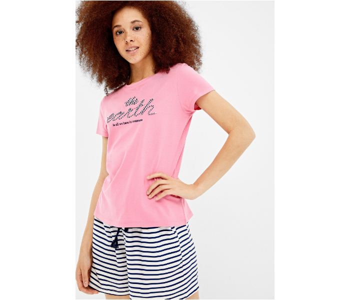 Springfield Short Sleeve Printed T-Shirt Large For Women - Pink - Zoom Image 4