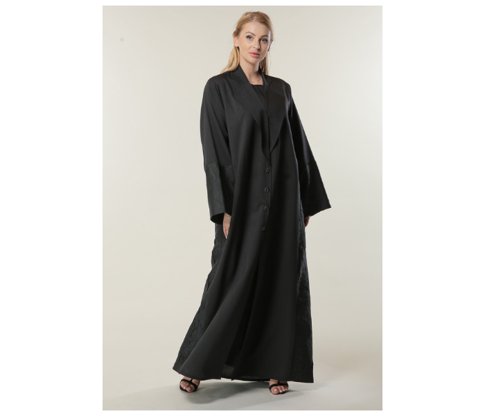 Moistreet Extra Large Black Abaya with Jaquard Panelll - Zoom Image 1