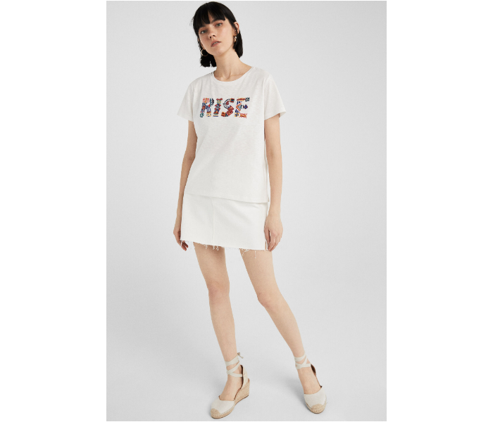 Springfield SS19 Short Sleeve Fancy T-Shirt Small For Women - Cream - Zoom Image 3