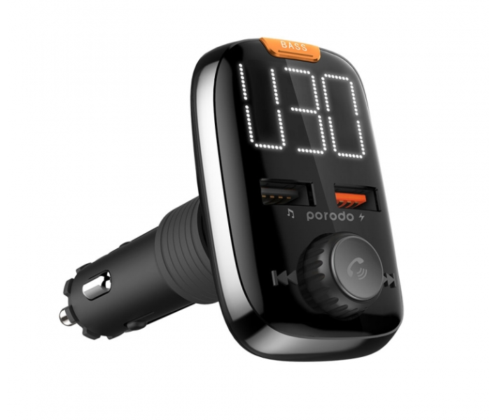 Porodo Wireless FM Transmitter Car Charger with Quick Charge - Black - Zoom Image 1