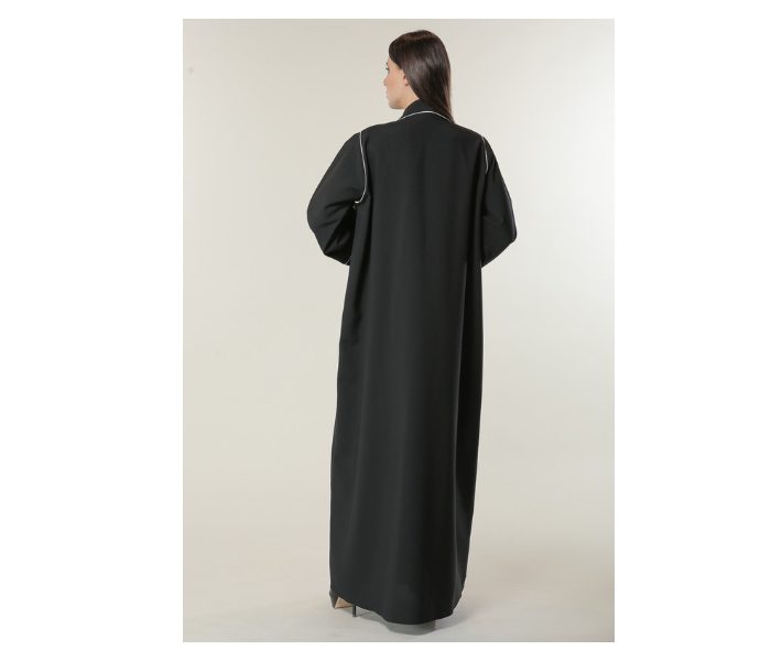 Moistreet Double XL Black Abaya with White Pipin and Buttons Detailing - Zoom Image 3