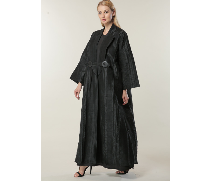 Moistreet Medium Jaquard Coat Style Abaya - Black - Zoom Image 2