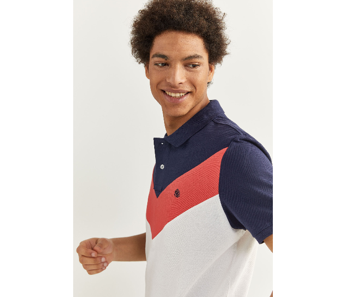 Springfield SS20 Basic Solid Slim Fit Polo T-Shirt Large For Men – Navy and White - Zoom Image 1