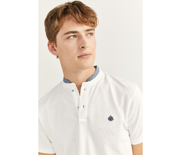 Springfield SS20 Basic Solid Slim Fit Polo T-Shirt With Double Mandarin Collar XXX-Large For Men - White - Zoom Image 2