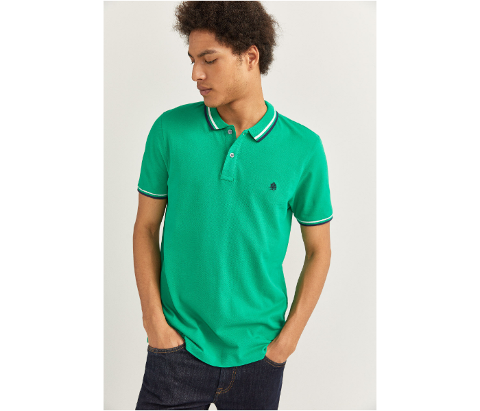 Springfield SS20 Basic Slim Fit Polo T-Shirt With Tipping X-Large For Men - Green - Zoom Image 3