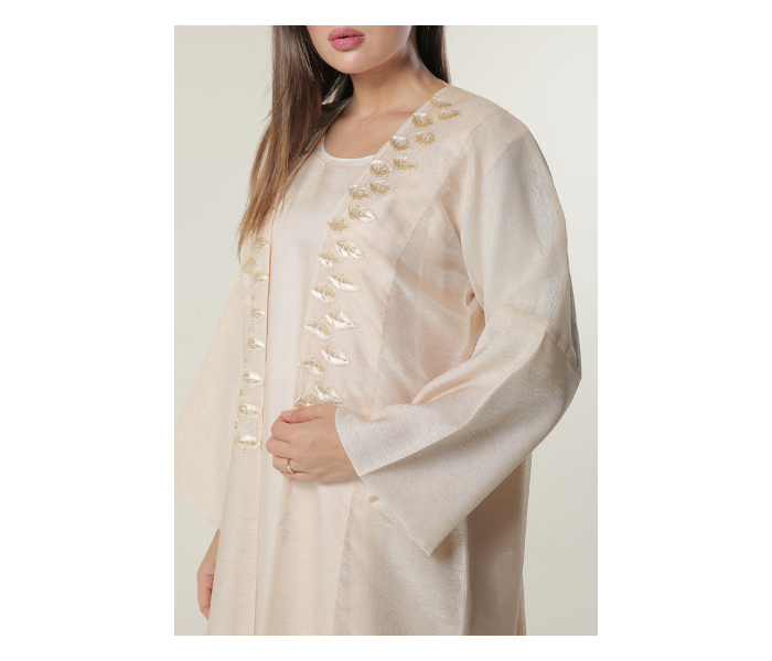 Moistreet LargeHandwork Embellished Peach Organza Abaya with Inner -Cream - Zoom Image 4