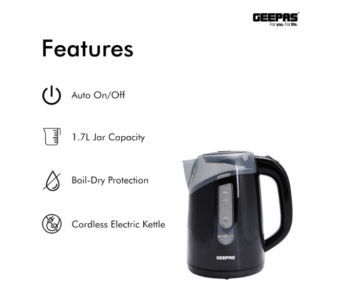 Geepas GK38027 1.7L Plastic Kettle - Black - Zoom Image 3