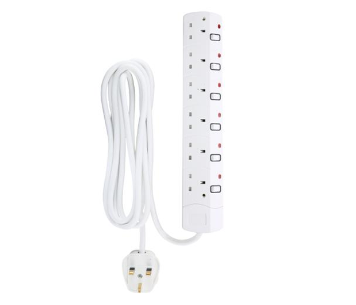 Geepas GES4086 6 Way 5meter Sockets Extension Board - White - Zoom Image 2